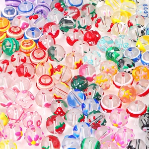 Colorful mixed hand-painted glass beads with strawberry and heart patterns for DIY jewelry