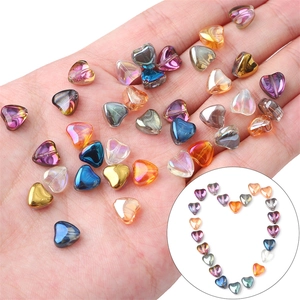 Colorful heart-shaped glass beads with iridescent coating for DIY jewelry making