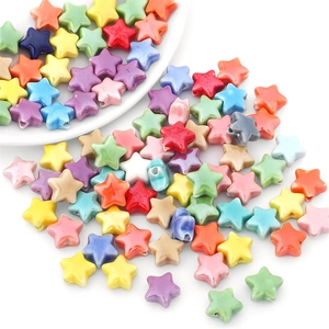Handmade DIY star shaped ceramic beads in assorted colors with glossy glazed finish