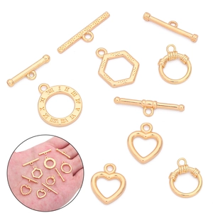 Polished 18k gold plated OT toggle clasps in heart and geometric shapes for jewelry making