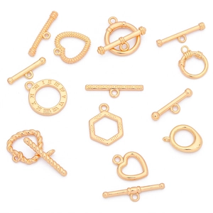 18k Gold Plated Alloy Copper Toggle Clasp Heart Flower Round Shapes Connectors For DIY Jewelry Making Necklace Bracelet Material