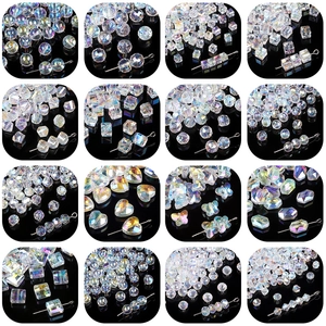 Iridescent White AB Glass Crystal Beads For DIY Jewelry Making Iridescent Faceted Loose Beads Heart Butterfly Square Shaped Beads For Bracelets Necklaces Decorative Craft