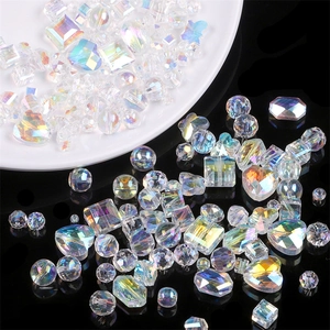Polished AB crystal glass beads in heart and square shapes for DIY jewelry making