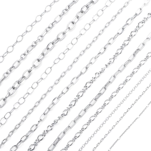 Assorted 304 stainless steel chain styles including Figaro and link designs for DIY jewelry