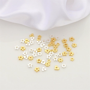 Mix of 14K gold and silver plated flower star heart metal spacer beads for DIY jewelry