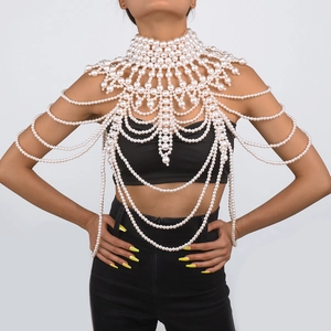 Mantella di perle vintage con design a catena intrecciata multistrato per il corpo