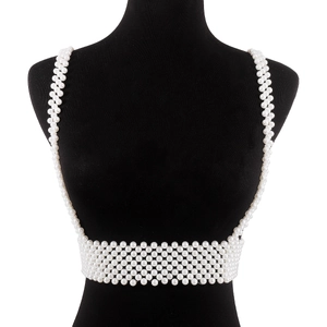 Elegante cadena corporal de perlas estilo chaleco camisola para mujer moda chic