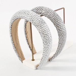 French Luxury Elegant Padded Headband For Women Sparkling Rhinestone Artificial Pearl High Top Wide Hair Band Fashion Headpiece Accessories