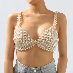 Gilet de chaîne de corps en perles exquis pour femmes avec perles blanches faites main