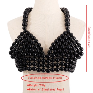 Détails du haut licou en perles noires avec les spécifications de taille et de poids