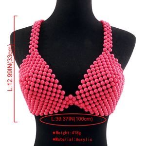 Bijou de poitrine en perles acryliques roses avec indications de taille et 33cm