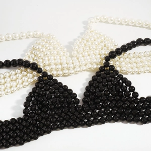 Bralettes de bikini à perles exagérées en crème et noir pour vacances à la plage