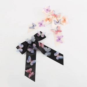 Large Satin Bow Hair Clip With 3D Gauze Butterfly Rhinestones Dreamy Forest Style Spring Clip For Women Girls Hair Accessories