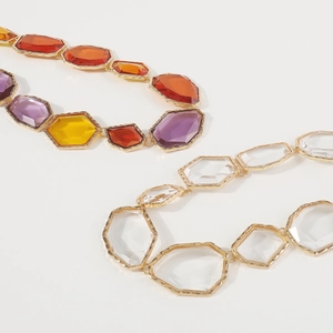 Chic multi-color and transparent geometric resin gemstone necklace in gold metal frame