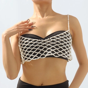 Sexy Catena del Corpo a Gilet in Maglia Intrecciata di Künstliche Perle d'Imitazione Bianche per Donna Gioielli per il Corpo Ajouré Fatti a Mano per Festa