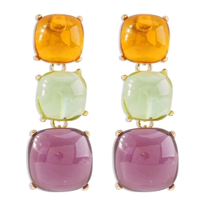 Boucles d'oreilles pendantes géométriques à trois niveaux avec pierres résine colorées