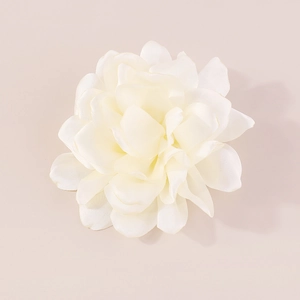 Macro detail of multilayered ivory satin rose with realistic silk texture and petals
