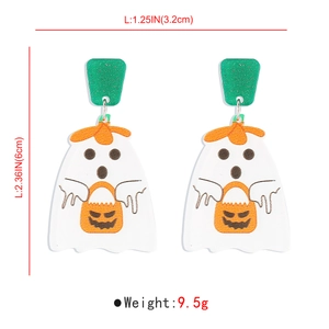 Halloween spook oorbellen met pompoenlantaarn en exacte afmetingen in detail