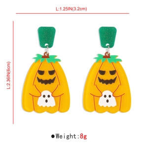 Detailoverzicht van Halloween pompoen en spook oorbellen inclusief de afmetingen