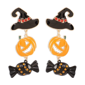 Orecchini a zucca di Halloween con strass colorati e design a cappello da mago