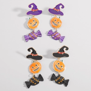 Orecchini Pendenti Zucca di Halloween Cappello da Mago Caramella Per Donna Lega Strass Spaventosi Divertenti Orecchini Gioielli Festa