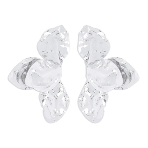 Detailed close-up showing the metallic crumpled texture of vintage petal drop earrings