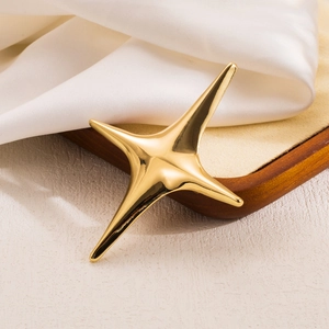 Goldfarben Legierung Vierzackiger Stern Brosche Geometrisch Metall Kreuz Form Anstecknadel Für Damen Trendy Minimalist Schmuck Zubehör