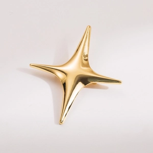 Polierte goldene Edelstahl-Brosche mit glänzendem vierzackigem Sterndesign