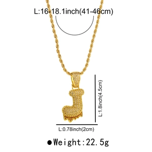 Detailed view of hip hop gold necklace with letter J pendant and size measurements