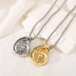 Statement conch pendant necklace in gold and silver finish with rhinestone snake chain