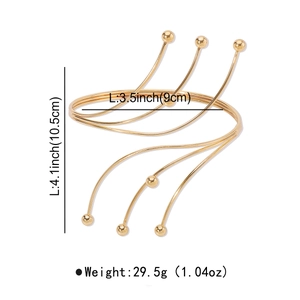 Detail showing gold layered snake arm cuff dimensions with 10.5cm and 9cm length markings