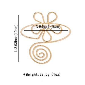Detailed size specifications for adjustable gold floral leaf arm cuff with weight info