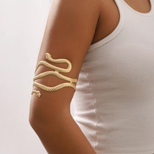 Vintage Metal Snake Shape Arm Cuff Exaggerated Streamline Branch Armband Adjustable Metal Beads Armlet Jewelry For Women Party