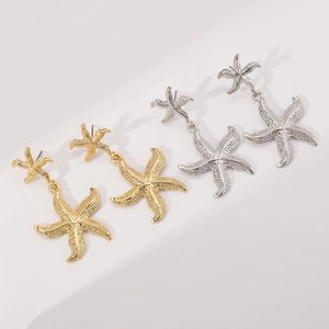 Boucles d'oreilles étoiles de mer dorées et argentées en alliage texturé pour vacances à la mer
