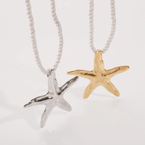 Colliers pendentifs étoile de mer en métal doré et argenté avec corde tressée blanche