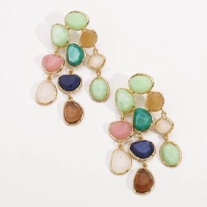 Bohemian colorful resin fringe drop earrings in gold alloy frame for retro fashion looks
