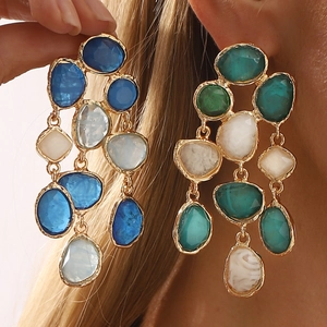 Bohemian colorful resin cluster drop earrings with gold metal frame for women