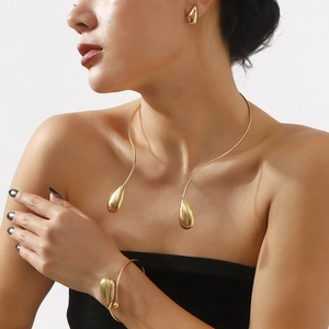 Joyas Minimalistas de Hierro Galvanizado Gota de Agua Con Collar Gargantilla Pulsera Pendientes de Botón para Mujer Accesorio
