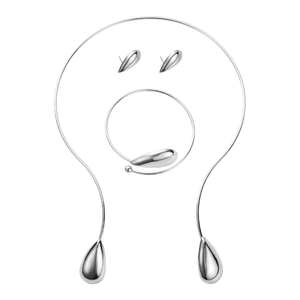 Conjunto de joyas de plata minimalista con collar, pulsera y pendientes de forma de gota