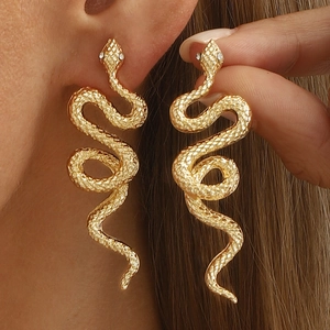 Vintage Snake Dangle Earrings For Women Fashion Alloy Rhinestone Snake Shaped Drop Earrings Gold Silver Plated Jewelry Gift