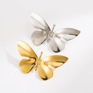 Broche Papillon Vintage en Acier Inoxydable pour Femme Mode Simple Poli Miroir Or Argent Bijoux Insecte Métallique