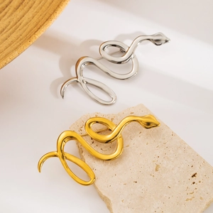 Broches serpent minimalistes en acier inoxydable avec finitions or et argent miroir