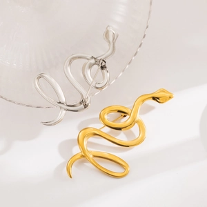Broche serpent en acier inoxydable poli or et argent avec placage 18K au design minimaliste