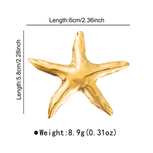 Broche étoile de mer dorée polie pour vacances à la plage, taille 6x5.8cm, 8.9g