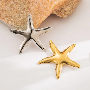 Broche Étoile de Mer en Acier Inoxydable Exagérée Couleur Or Argent Brillant Série Océan Épingle en Métal Bijoux de Vacances de Plage pour Femmes