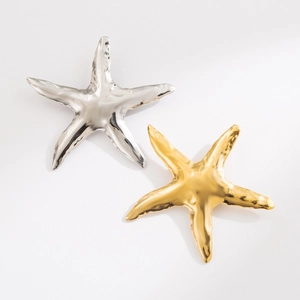Broches étoiles de mer créatives or et argent style océan avec surface texturée métallique