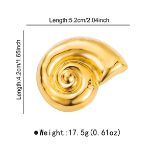 Golden seashell brooch in beach style stainless steel with 5.2cm length dimensions