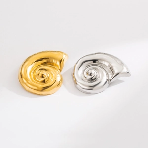 Elegant conch-shaped stainless steel brooches in polished gold and silver metallic finishes