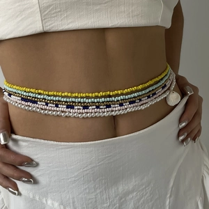 Conjunto de cadenas de cintura bohemias de varias capas con cuentas y colgante de concha