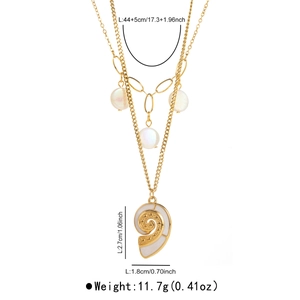 Detailed size and weight view of a layered 14k gold stainless steel conch shell necklace